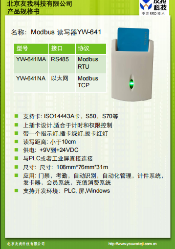 modbus读卡器YW-641规格书